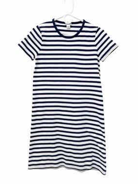 J. Crew Navy and White Striped Mini T-Shirt Dress